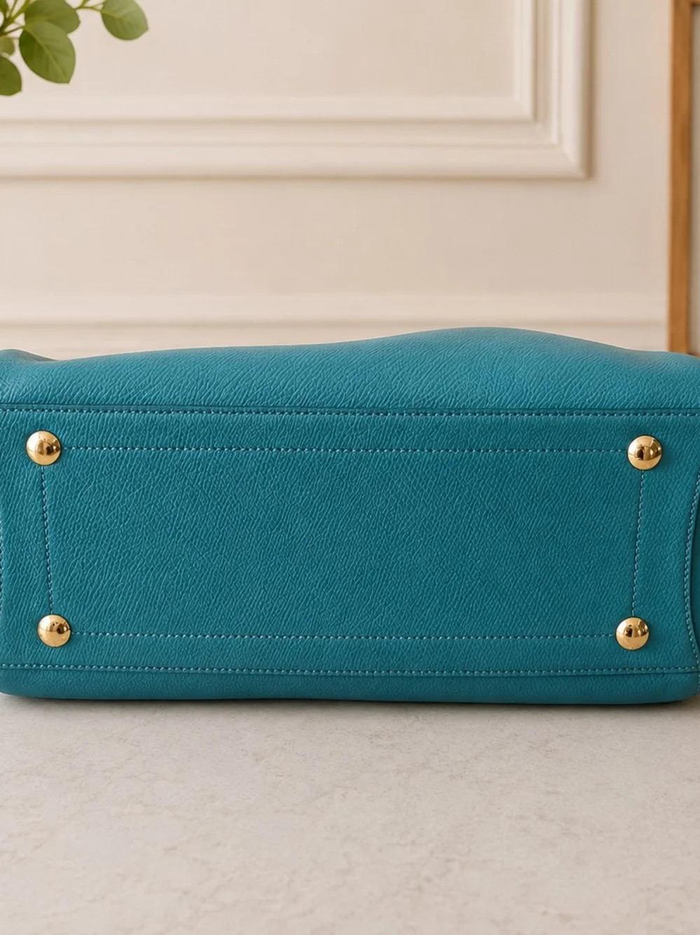 Coach Turquoise Blue Pebbled Leather Tote Satchel Gold Hardware Shoulder Bag